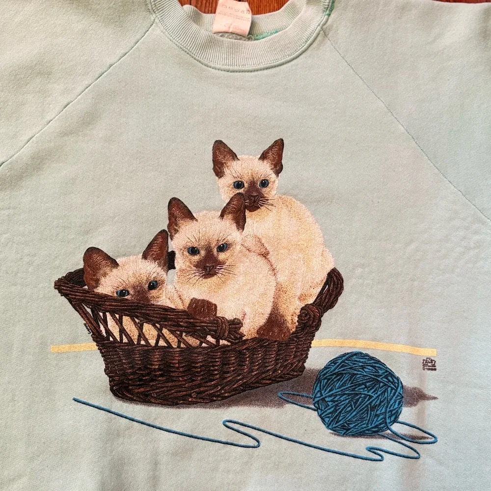 1989 Kitten Basket Vintage Crewneck Sweater - Picture 2 of 13